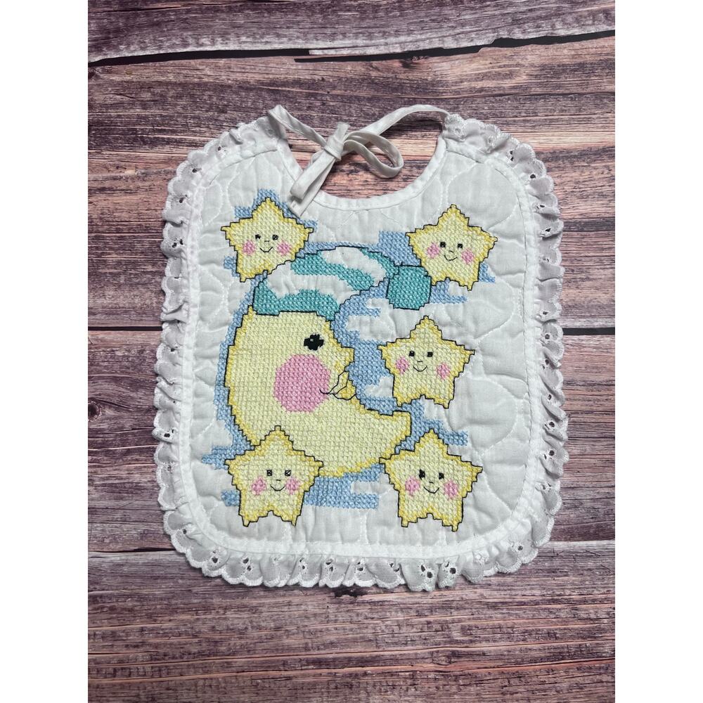 Handmade Moon Stars Cross Stitch Bib‎